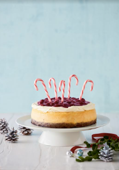 Jule-Cheesecake m. kirsebær og hvid chokolade