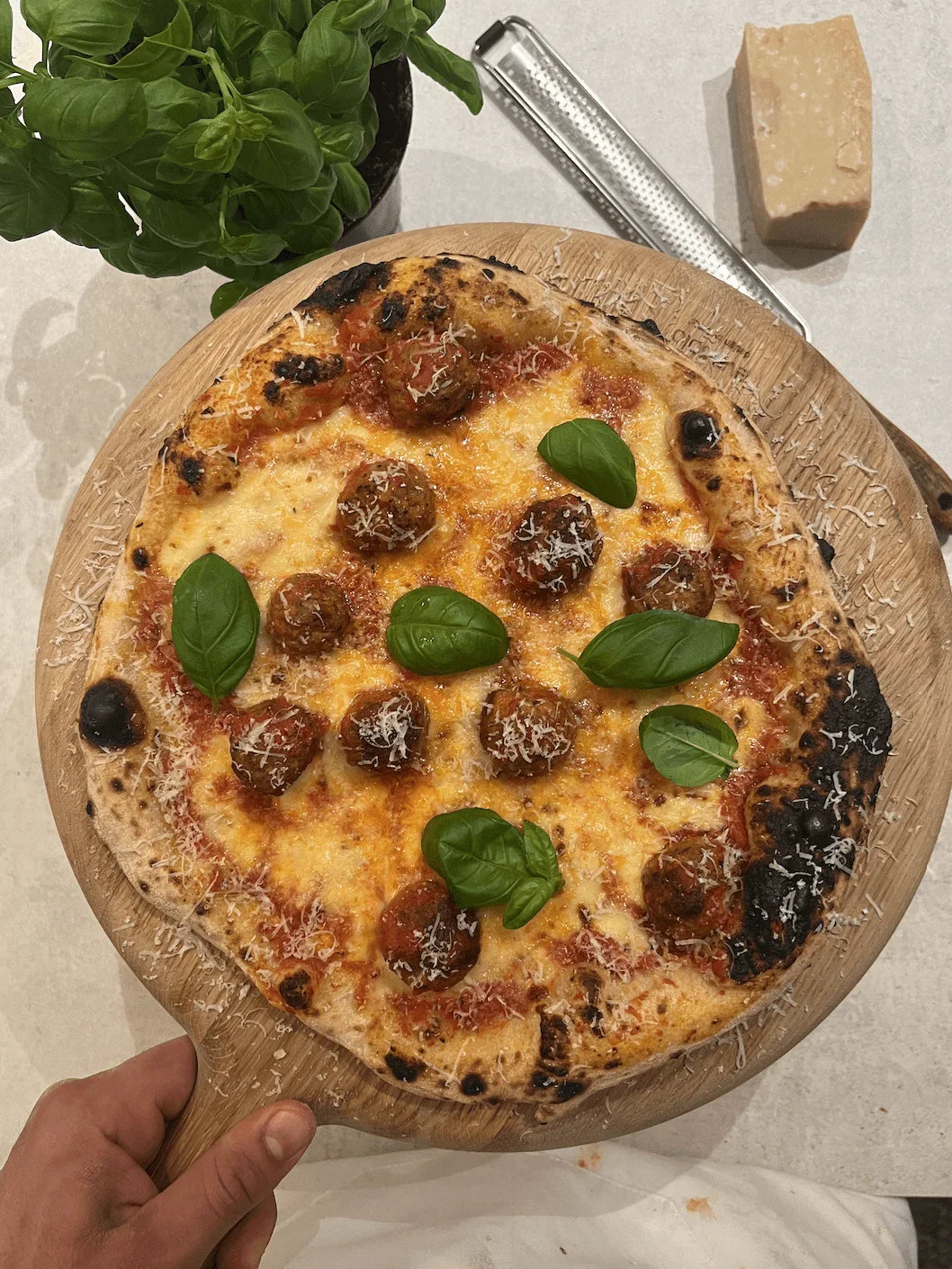 Meatball pizza