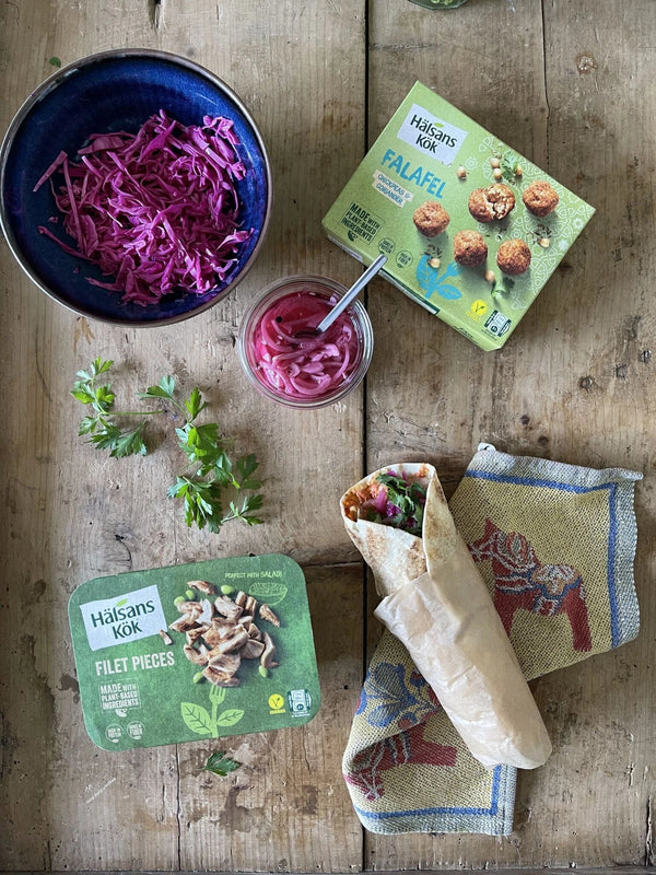 Vegetar-rulle med falafler og Filet Pieces